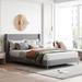 Queen Size Corduroy Platform Bed with Wingback Headboard