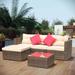 5PC Outdoors Patio Wicker Sectional Sofa Set, with Ergonomically Back Cushion and Seat Cushion, Tea Table with Tempered Glass