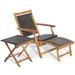 2 Pieces Patio Rattan Folding Lounge Chair with Acacia Wood Table - 18 x 18 x 18 inch