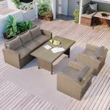 4-Piece Outdoor Patio Wicker Furniture Conversation Wide Arc Arm Sofa Set, with Seat Cushion and Backrest and Center Table