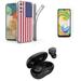 Accessories Pack for Samsung Galaxy A14 5G Case - Flex Gel Series Cover (American Flag) Glass Screen Protector Noise-Canceling Wireless Earbuds