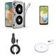 Accessories Pack for Samsung Galaxy A14 5G Case - Flex Gel Series Cover (Retro Cassette Tape) Glass Screen Protector 15W Magnetic Wireless Charger Car Charger (5.7 Foot)