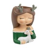 Artistic Planters Pots Vase Adorable Girl Head Vase for Mini and or Decorative Candles Hand-painted Color Green