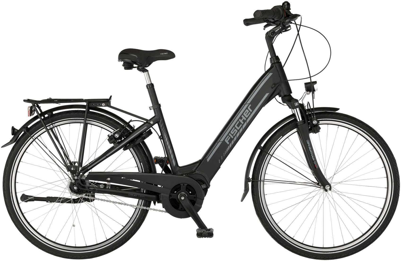 E-Bike FISCHER FAHRRAD "CITA 4.1i" Gr. 44, schwarz (schwarz matt, schwarz), Elektrofahrräder, 44cm, 28 Zoll (71,12cm), Pedelec, Elektrofahrrad für Damen u. Herren Image