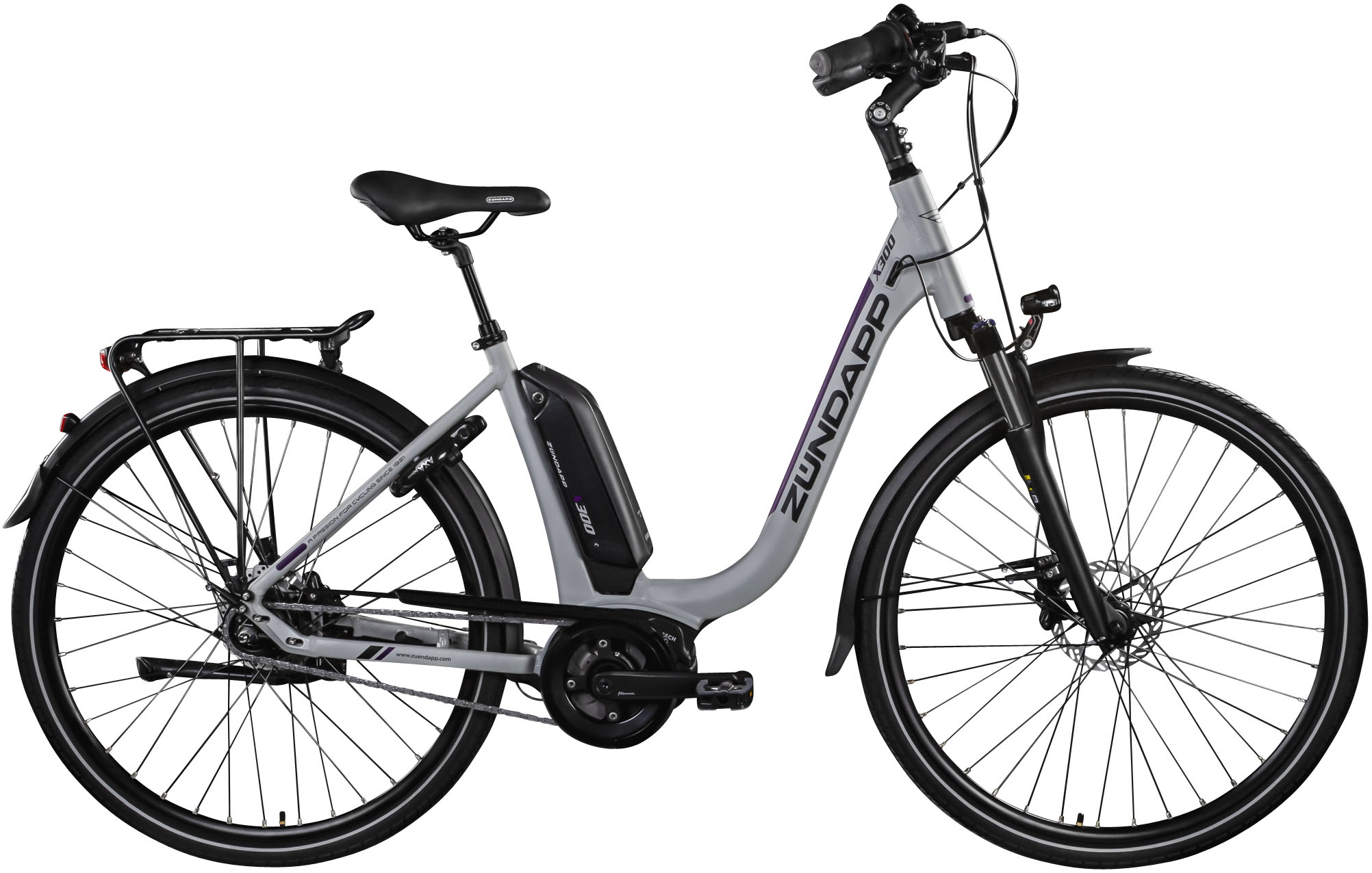 E-Bike ZÜNDAPP "X300" Gr. 51, silber (silber, lila, schwarz), Elektrofahrräder, 51cm, 27,5 Zoll (69,85cm), Pedelec, Elektrofahrrad für Damen u. Herren Image