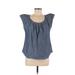 Lauren Conrad Short Sleeve Blouse: Blue Checkered/Gingham Tops - Women's Size Medium