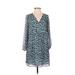 Ann Taylor LOFT Casual Dress - Shift V Neck 3/4 sleeves: Blue Dresses - Women's Size X-Small Petite