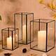 Large Hurricane Candle Holder Set of 3 Crystal Glass Candle Holders for Table Centerpiece with Metal Frame Square Black Candle Holders for Pillar Candles for Wedding, Thanksgiving, Christmas, Holiday