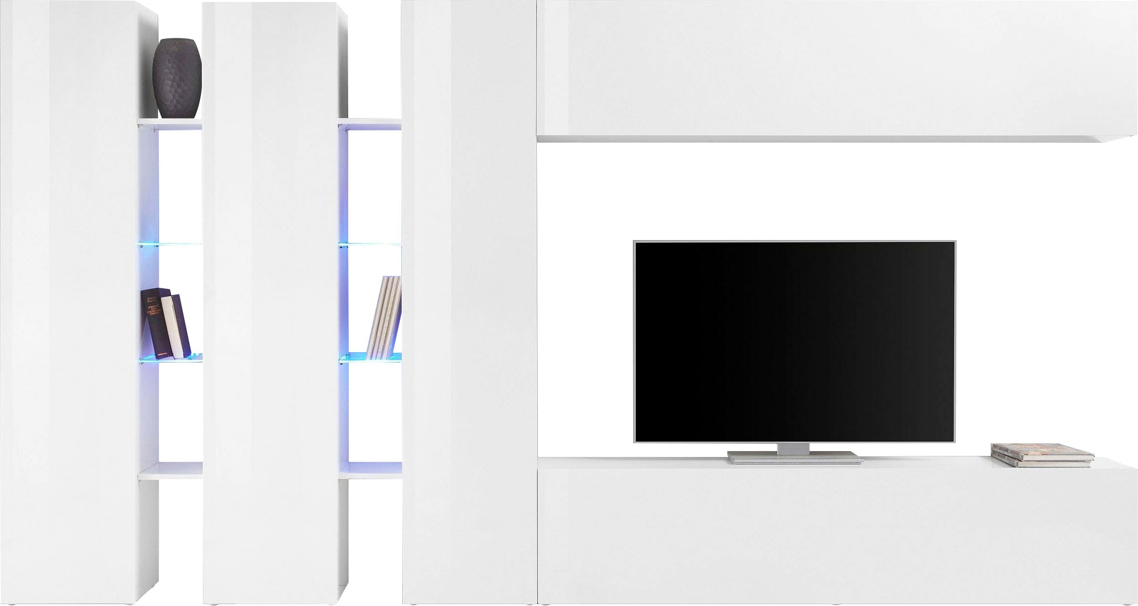 Wohnwand INOSIGN "Maruska", weiß (weiß hochglanz, weiß hochglanz), B:340cm H:180cm T:30cm, Spanplatte, Kastenmöbel-Sets