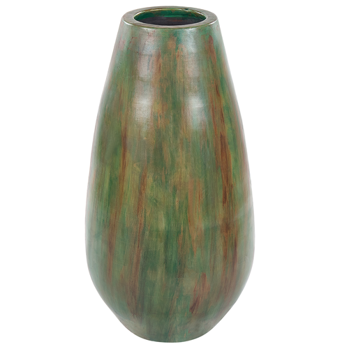 Dekorative Vase grün und braun aus Terrakotta 48 cm handgefertigt bemalt Retro Vintage inspiriertes Design