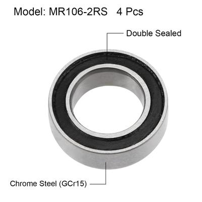 MR106-2RS Ball Bearings Z2 6x10x3mm Double Sealed Chrome Steel 4pcs - 6mmx10mmx3mm