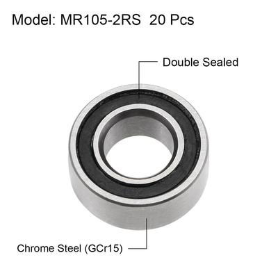 MR105-2RS Ball Bearings Z2 5x10x4mm Double Sealed Chrome Steel 20pcs - 5mmx10mmx4mm