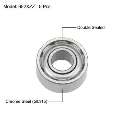 682XZZ Ball Bearings Z2 2.5x6x2.6mm Double Shielded Chrome Steel 5pcs - 2.5mmx6mmx2.6mm