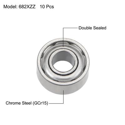 682XZZ Ball Bearings Z2 2.5x6x2.6mm Double Shielded Chrome Steel 10pcs - 2.5mmx6mmx2.6mm