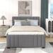 56.3" Width Full Size Upholstered Platform Bed with Twin Trundle & Linen Headboard, Solid Wood Slats Support