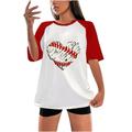 tklpehg Oversized Graphic Tees for Women Clearance Relaxed Fit Short Sleeve Tops Leisure Summer Baseball Printed Graphic Crew Neck Raglan Sleeve Tees Shirt Oversized T-shirt Red 8(L)