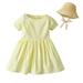 ZHAGHMIN Girls Spring Dress Size 7/8 Kids Toddler Baby Girls Spring Summer Solid Cotton Short Sleeve Princess Dress Hat Clothes 4T Girls Outfits Big Girls Tennis Dress 5De Dresses 4T Dresses for Gir