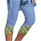 Mrat Womens Workout Pants Full Length Yoga Pants Fashion Ladies Elastic Waist Yoga Sport Floral Print Pants Leggings Cropped Pants Female Athletic Pants Light Blue XXL