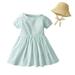 ZHAGHMIN Girl Dresses Size 8 Kids Toddler Baby Girls Spring Summer Solid Cotton Short Sleeve Princess Dress Hat Clothes 4T Girls Outfits Big Girls Tennis Dress 5De Dresses 4T Dresses for Girls Long