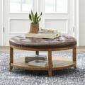 Montgomery Coffee Table Ottoman - Bonded Leather, Marbled Bone - Grandin Road