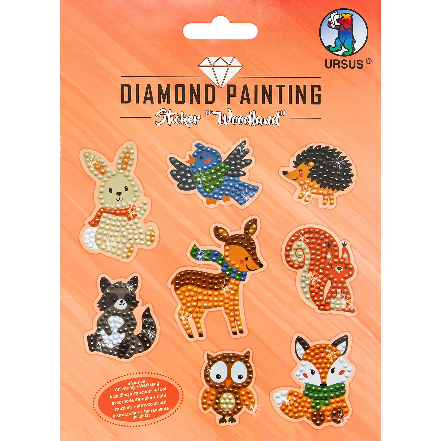 Ursus Kit stickers broderie diamant "animaux de la forêt", 8 pièces