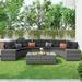 VIRUBI 8-Piece Half-Moon Outdoor Sectional Furniture Cushioned Sofa Set with Rectangular Coffee Table and Side Tables