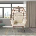 Wicker Egg Chair Garden PE Rattan Patio Chair Wicker Chair with Removable Cushion Lounge Chair with Metal Frame and Stand for Backyard Porch Bedroom Living Room