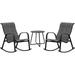 Grand Patio 3-Piece Patio Bistro Set Outdoor Furniture Sling Rocking Chairs with Round Steel Side Table for Patio Porch Balcony Living Room Black