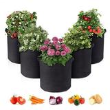 Tutuviw Plant Grow Bags 3 Gallon Breathable Non-Woven Black Fabric with Strap Handles Large Vegetables Planters Container for Flower Carrot Vegetable Tomato (5 Pack)