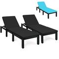 Gymax 2PCS Adjustable Rattan Patio Chaise Lounge Chair Couch w/ Black & Turquoise Cushion