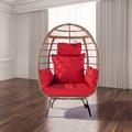 Outdoor Garden Rattan Wicker Hanging Chair Wicker Rattan Egg Swing Chair with Stand and Cushion for Outdoor Garden Indoor Bedroom Patio Red