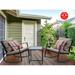 Moana Outdoor 3-Piece Rocking Wicker Bistro Set Two Chairs and One Glass Coffee Table Black Wicker Furniture (Taupe Cushion + Red Stripe Pillow)