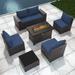 Gotland 7 Pieces Outdoor Patio Furniture with 43 Fire Pit Table Furniture Patio Sectional Sofa Set navy blue