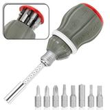 8-in-1 Ratcheting Multi-Bit Screwdriver Set High Torque Ratchet Driver Length Adjustable Design Magnetic Tip Screwdriver/Nut Driver Set Slip-resistance Grip for Optimum and Precise Control