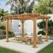 Jabe Acacia Wood and Wicker Outdoor 4 Seater Chat Set and 12' x 10' Pergola by Christopher Knight Home