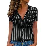 XINSHIDE Blouses Womens Stripes Button Down Shirts Short Sleeve Tops V Neck Casual Work Blouses Women Tops And Bloues