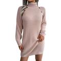 iOPQO Winter Dresses for Women 2024 Long Sleeve Dress Womens Womens Fashion Casual Long Sleeve Knit Turtleneck Long Puff Sleeve Ribbed Knit Short Dress Sweater Women s Sweater Dress Pink S