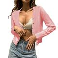 iOPQO Cardigan For Women Cardigan Sweaters For Women Womens Vintage Shawl Collar Cardigan Ribbed Trim Button Down Knit Sweater Going Out Tops For Women Womens Tops Coats For Women Pink L