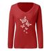 CAICJ98 Womens Fall Fashion 2023 Christmas Gift Round Christmas Neck Print Blouse Top Sleeve Pullover Casual Shirt Women s Short Women s Blouse Red XXL