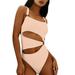 KaLI_store Swimsuit Women Tummy Control Women s Plus Size Printing Padded High Waist Swimdress Pink S