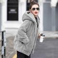 PIKADINGNIS Black Gray Faux Rabbit Fur Coat Women Korean Casual Loose Hoodies Jacket Female Winter Thick Warm Furry Overcoat