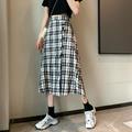 PIKADINGNIS Korean Fashion High Waist Plaid Skirt Women Elegant Chic Cross Strap Maxi Skirts Female All-match A-line Long Skirt