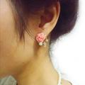 Naierhg 1 Pair Ear Stud Rose Flower Shape Versatile Alloy Faux Pearl Rhinestone Rose Earrings for Women
