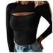 Dtydtpe 2024 Clearance Sales Fall Outfits for Women Autumn Chest Cutout Long-Sleeved Ribbed Tops Casual Tops Womens Long Sleeve Tops