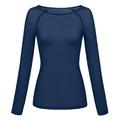 wendunide womens tops Womens Solid See Through Long Sleeve Seamless Arm Shaper Top Mesh Shirt Blouse Women Shirts Dark blue L