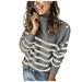 wendunide coats for women Women Color Block Striped O Neck Sweater For Women Long Sleeve Knit Pullover Jumper Tops Womens Sweater Coat Gray M