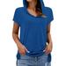 wendunide blouses for women Blouse For Women Fashion Short Sleeve Print Hooded Tank Tops Solid Side Slit Casual Loose Basic Tops Womens T-Shirts Blue L