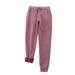 iOPQO Sweatpants Women Joggers for Women shorts for women Women Winter Solid Color Keep Warm Plus Velvet Long Pants Trousers With Pockets Wide Leg Sweatpants Women Corduroy Pants Women Wine Pants S