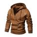 Wendunide 2024 Clearance Sales Hoodies for Men Men s Autumn&Winter Solid Color Long Sleeved Tether Hooded Leather Jacket Mens Jackets Khaki XXL