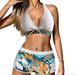 iOPQO swimsuit women Women s 2 Piece Outfits Swimsuit Seft Tie Swimwear Tropical Print Beachwear Set Bikini With Shorts Swimwears Tankinis Set White XL